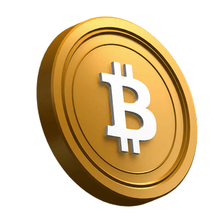 Pieza visual de la moneda Bitcoin BTC en posición inclinada dentro de la sección principal